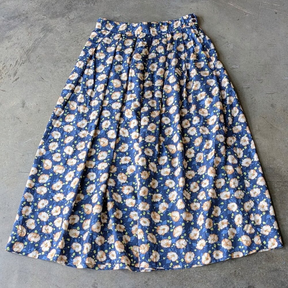 Vintage Coastal Cowgirl Pendleton Blue Floral Pleated Midi Skirt size 8 - Picture 2 of 6